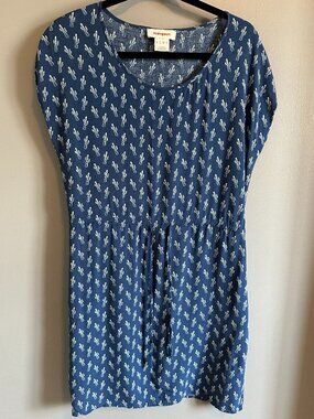 Manguun Blue Summer Shift Dress with drawstring waist & cactus motif Women's 12